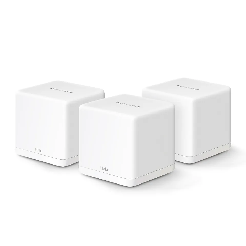 Mercusys Halo H60X mesh WiFi 6 system, three white cube units side by side