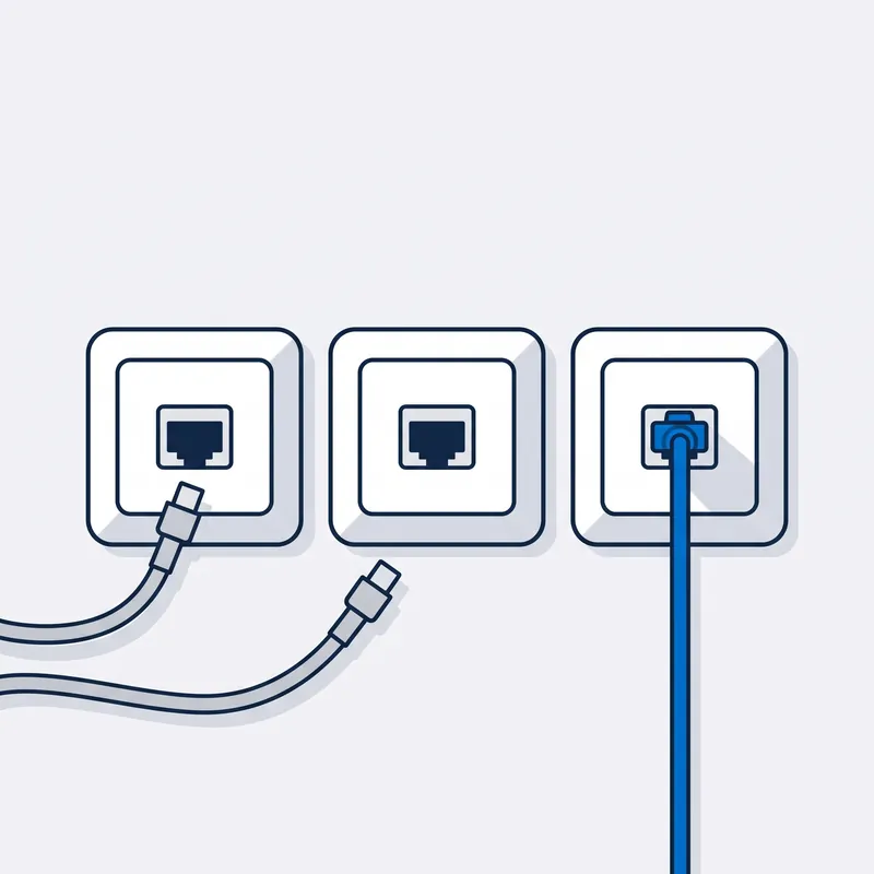 Illustration: three wall sockets in a row, two leads pulled out and one lead still plugged into the third socket