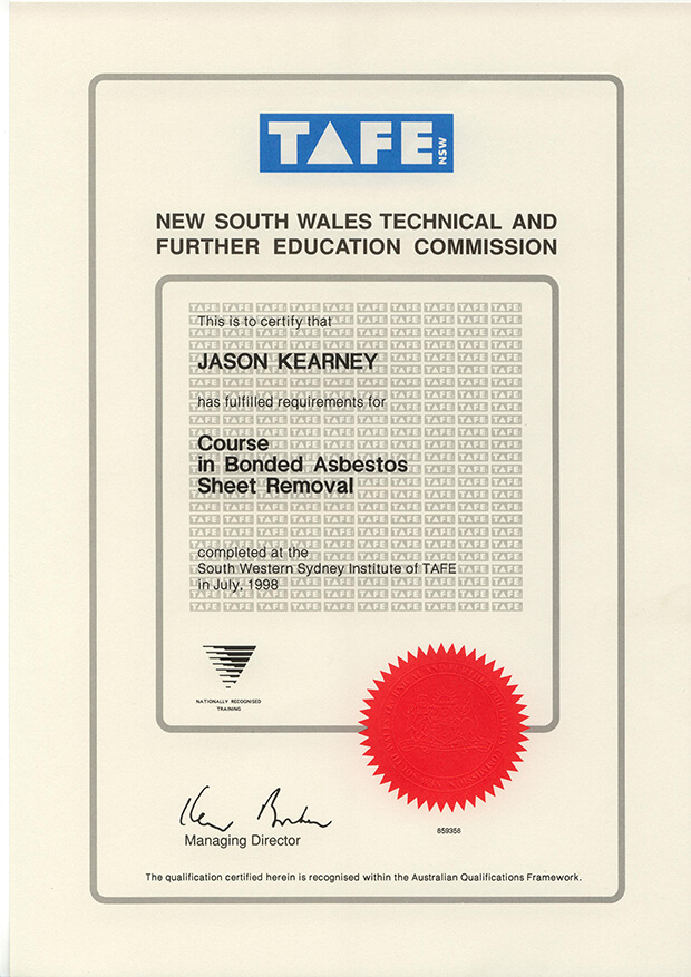 Bonded Asbtos Removal Certificate