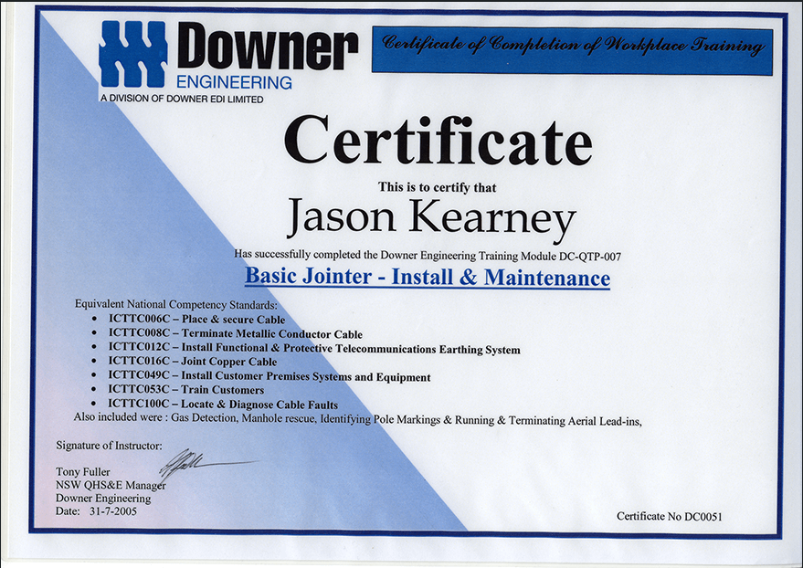 Telstra Install and Maintenance Certificate